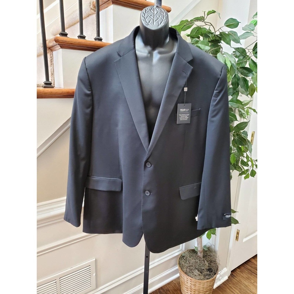 Awearness Kenneth Cole Solid Blue Wool Single Breasted Two Buttons Blazer 54L